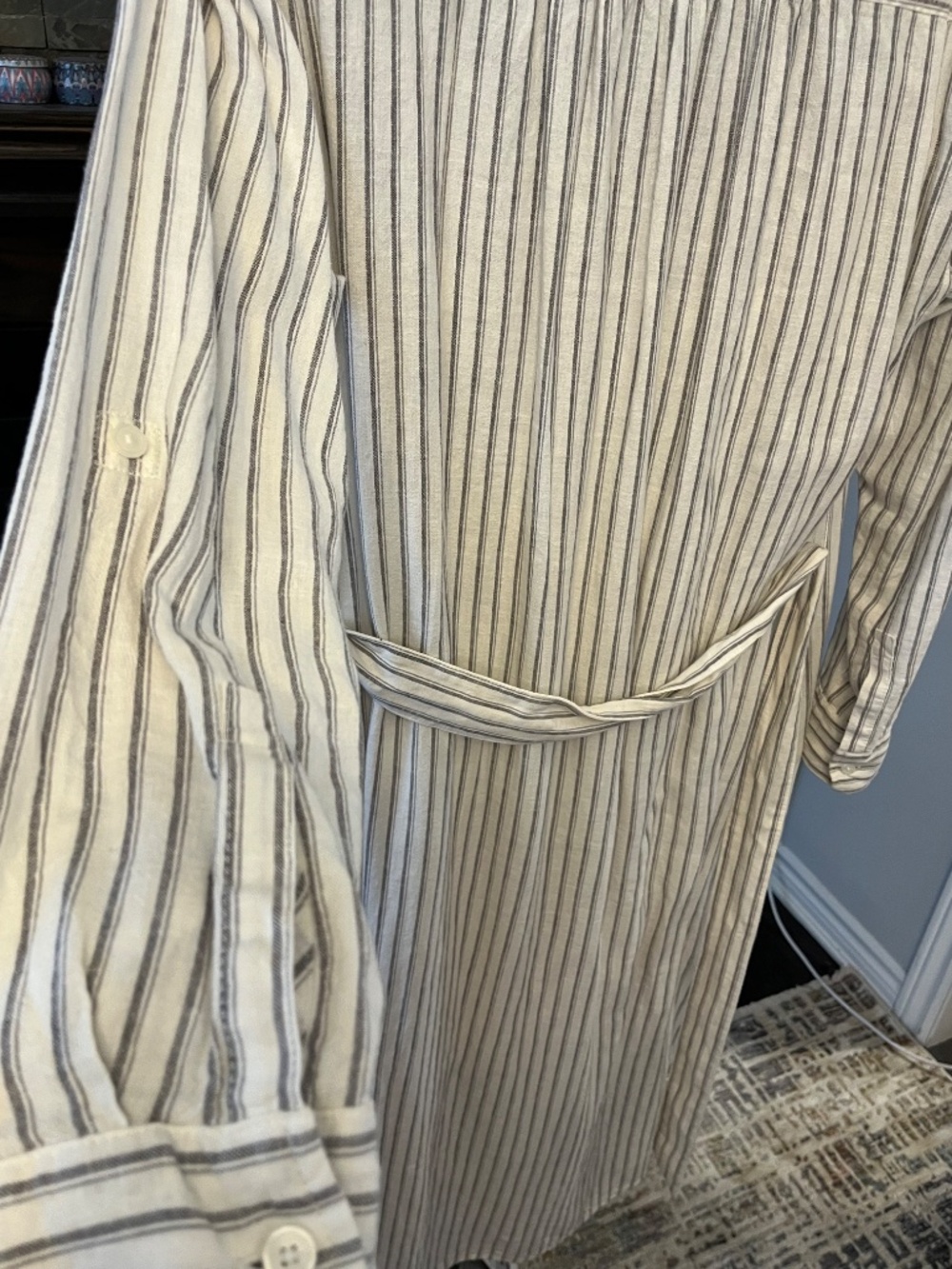 GAP Linen Blend Belted Shirtdress Tall-Medium Grey/White stripe - Picture 13 of 16